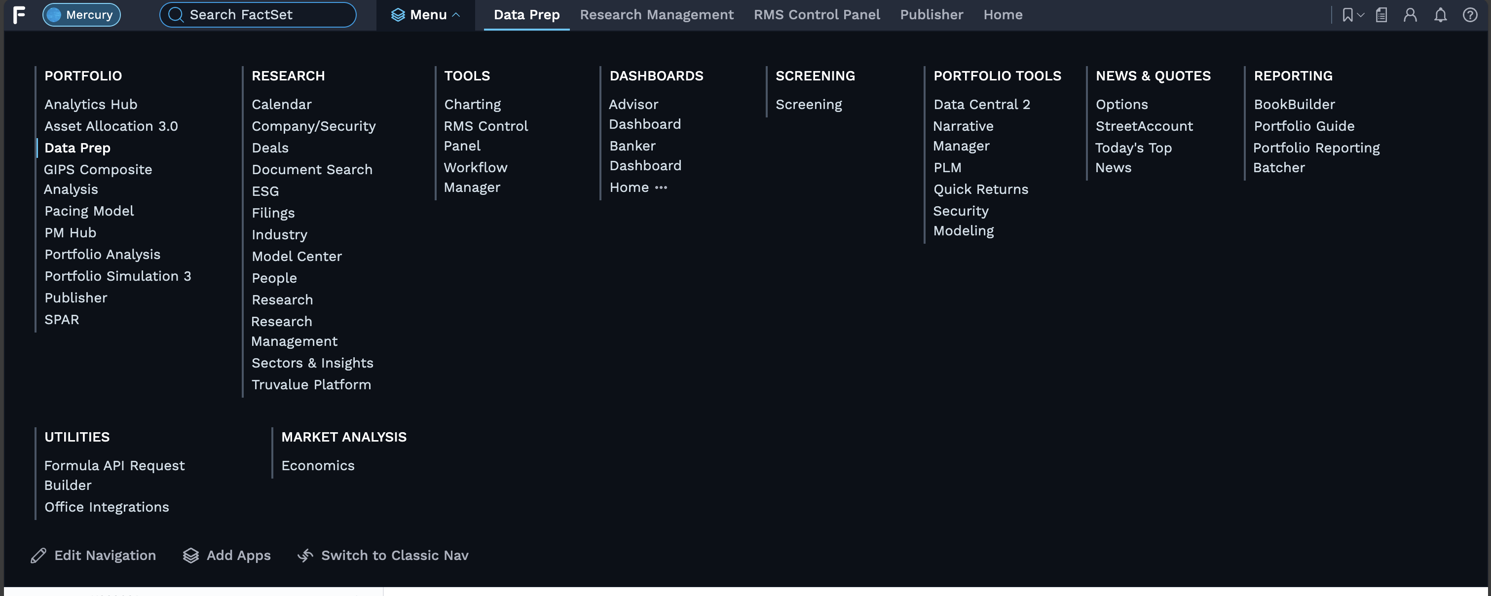 Updated FactSet navigation