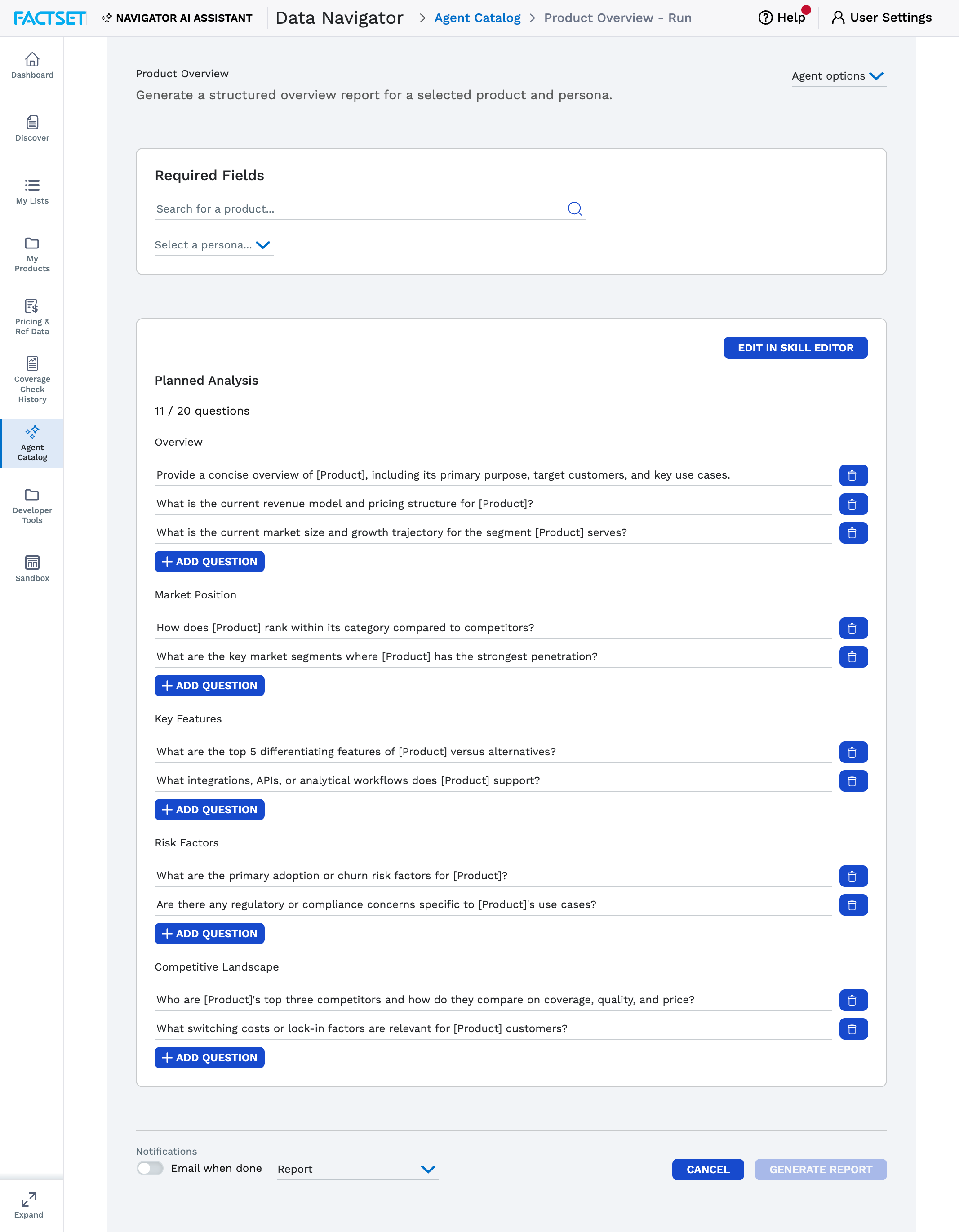 Agent Catalog — configuration screen