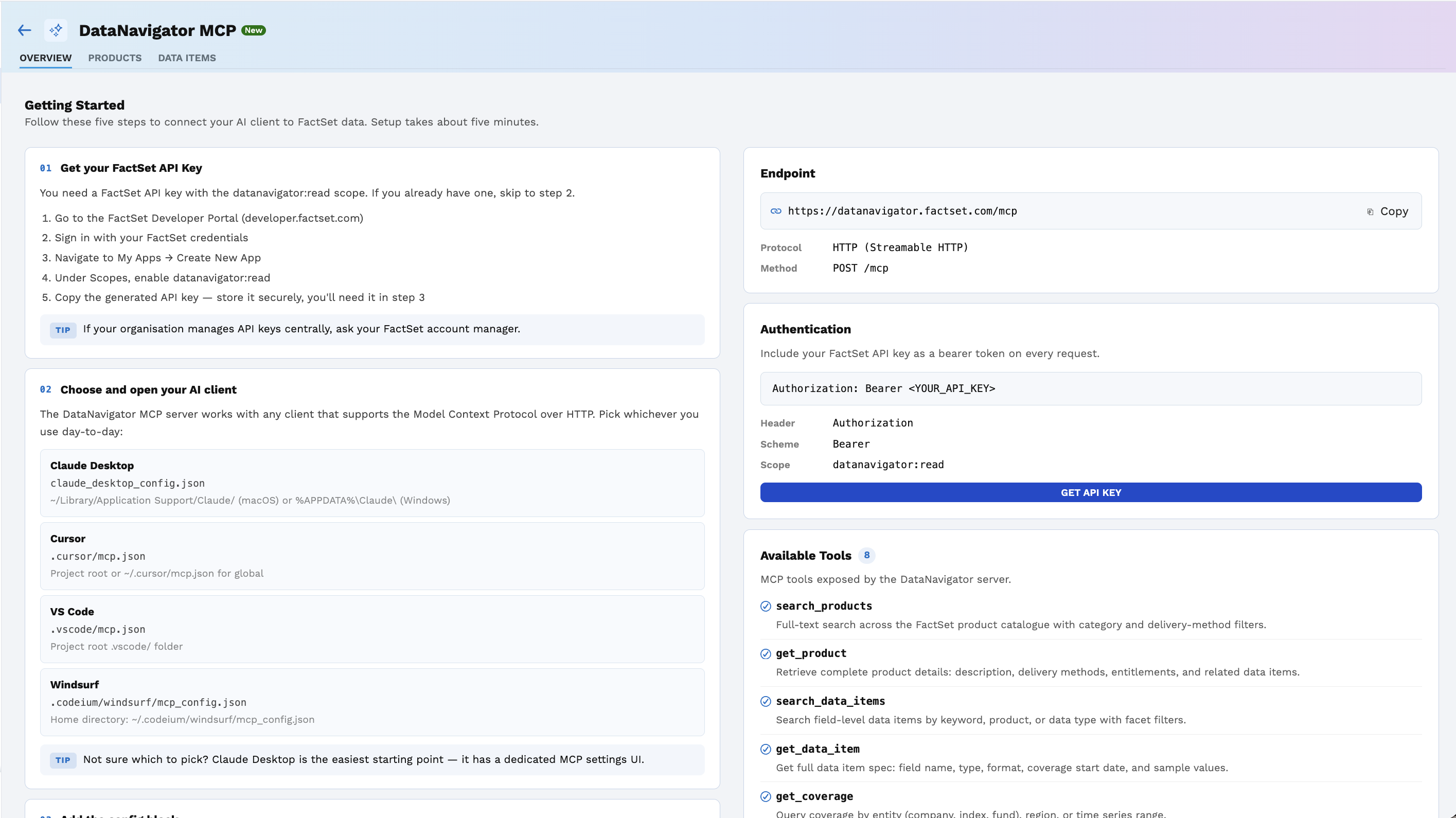 MCP page in Data Navigator