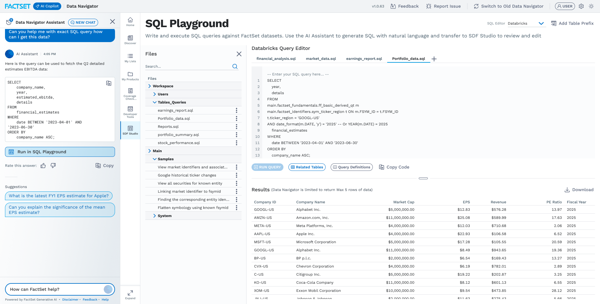 SQL Editor — query output view